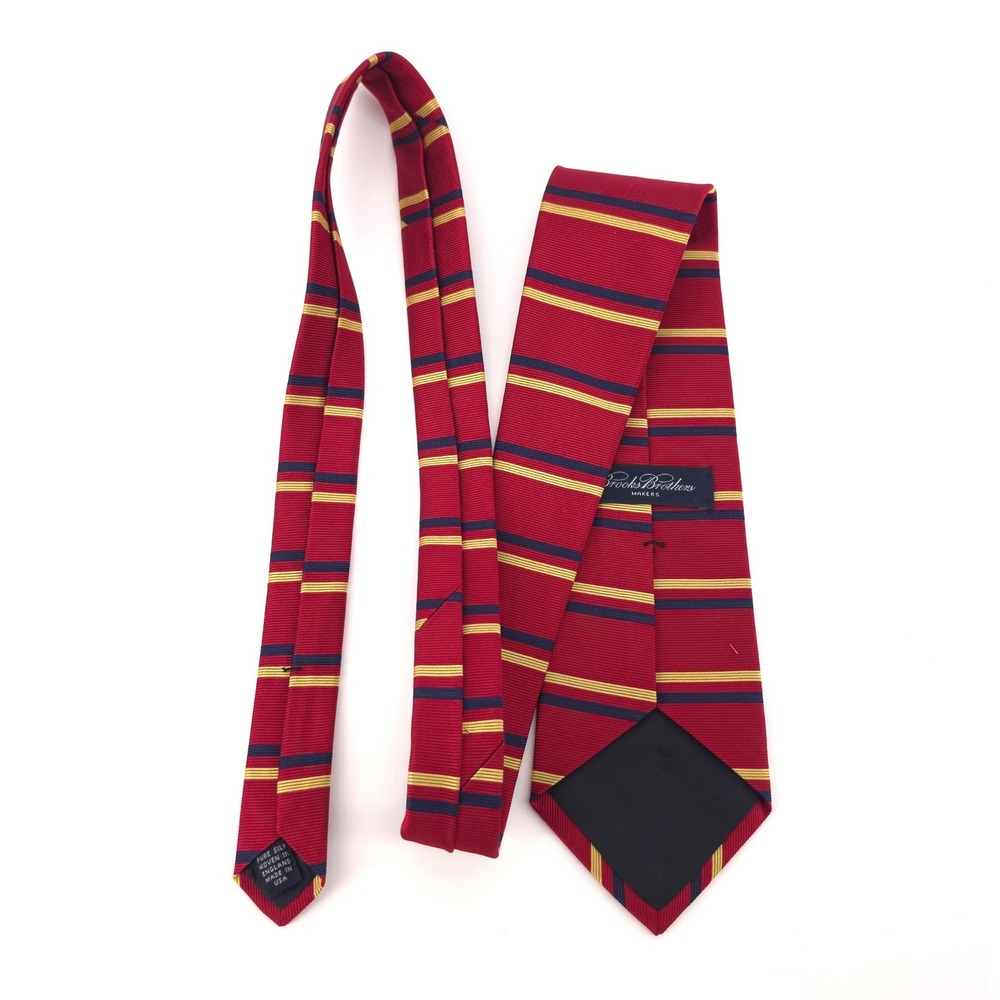 Brooks Brothers Makers Mens Tie Silk Burgundy Gold Navy Stripe Made in USA - Picture 6 of 6